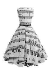 Weißes bedrucktes Vintage Rockabilly Kleid